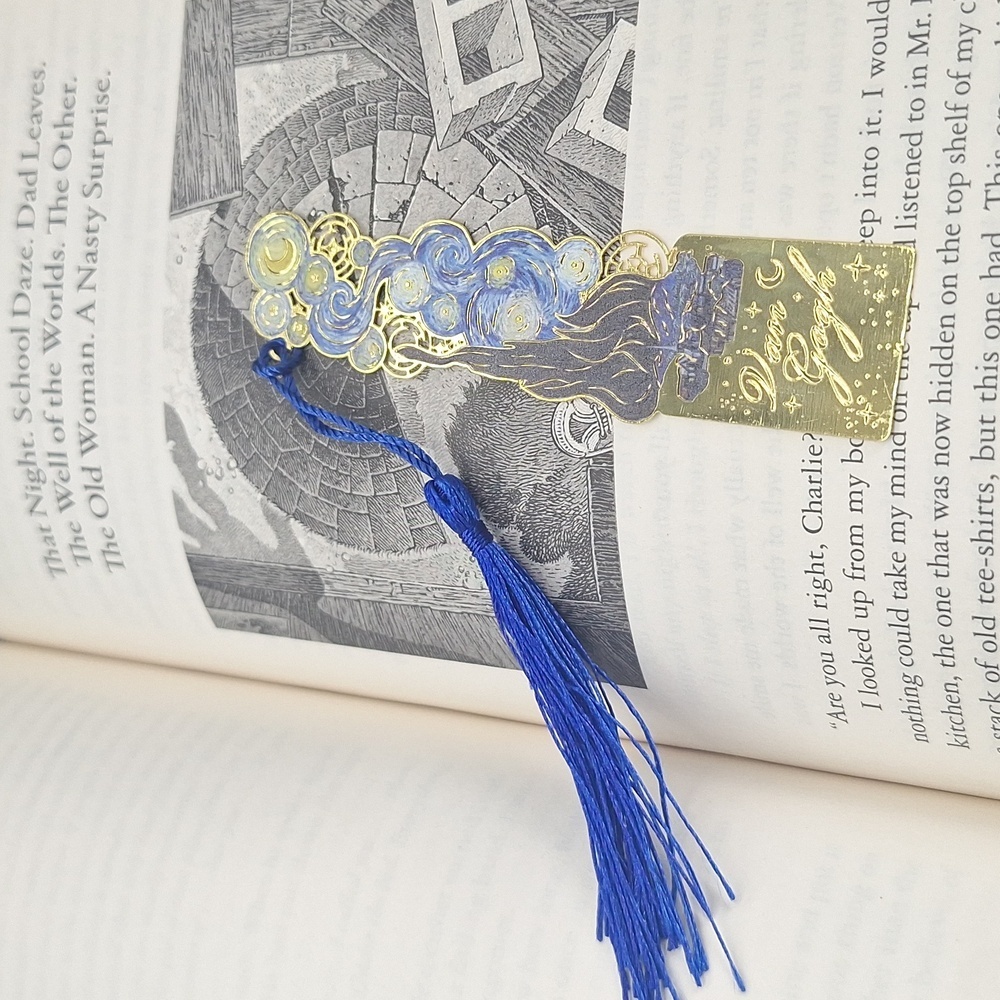 3/$15 Van Gogh Starry Night Art Metal Bookmark with Blue Tassel - Picture 4 of 4